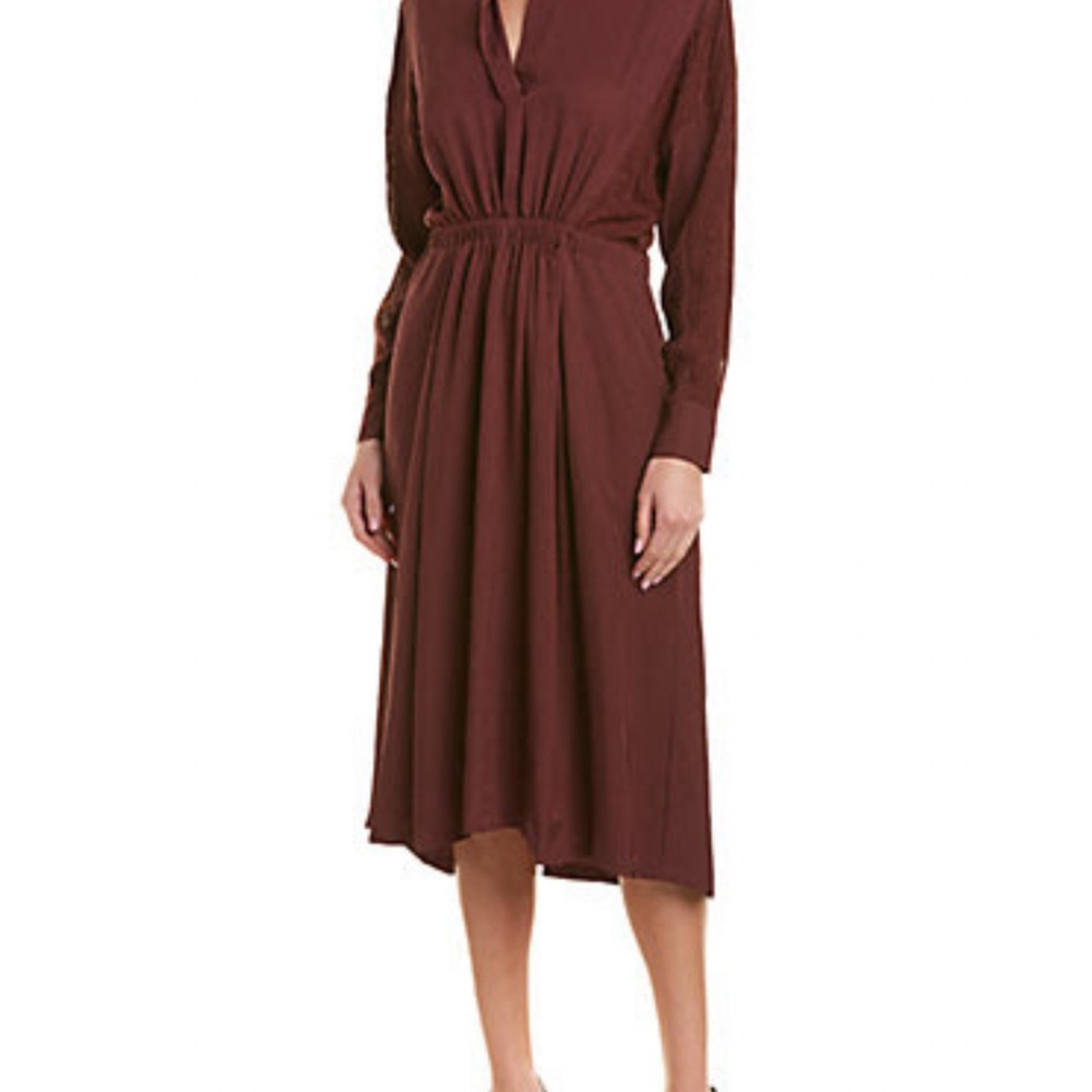 Vince Mixed Media Silk-Paneled Midi Dress